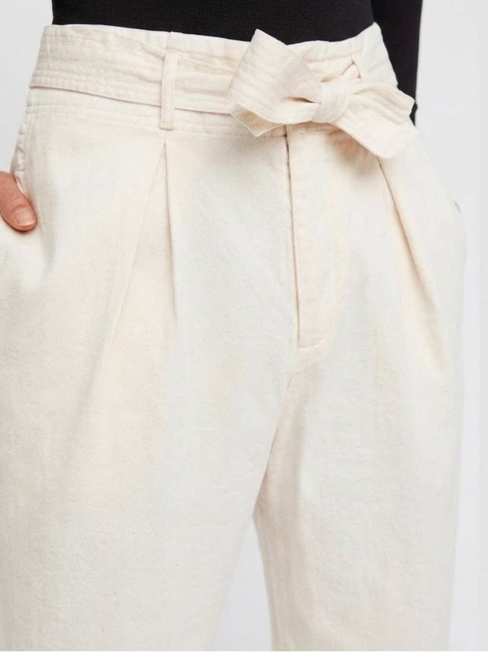 Free People Cream Belted Paper Bag High Waisted Pleated Pants / Trousers SIZE 2